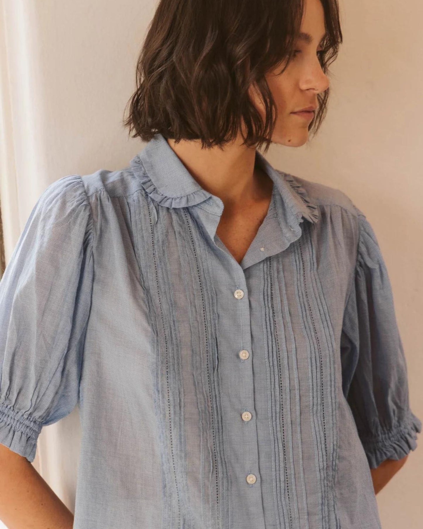 Trovata Gemma Blouse Blue Houndstooth