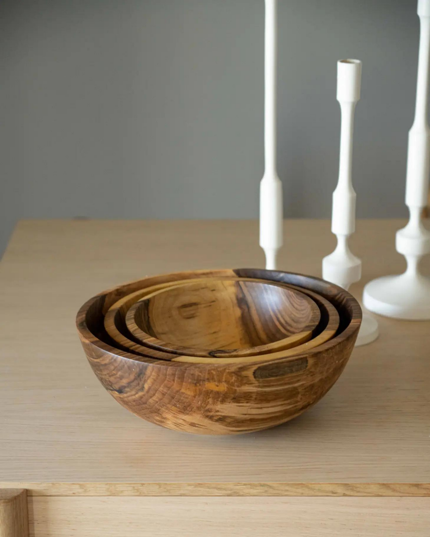 Hand-Carved Wooden Nesting Bowl Set