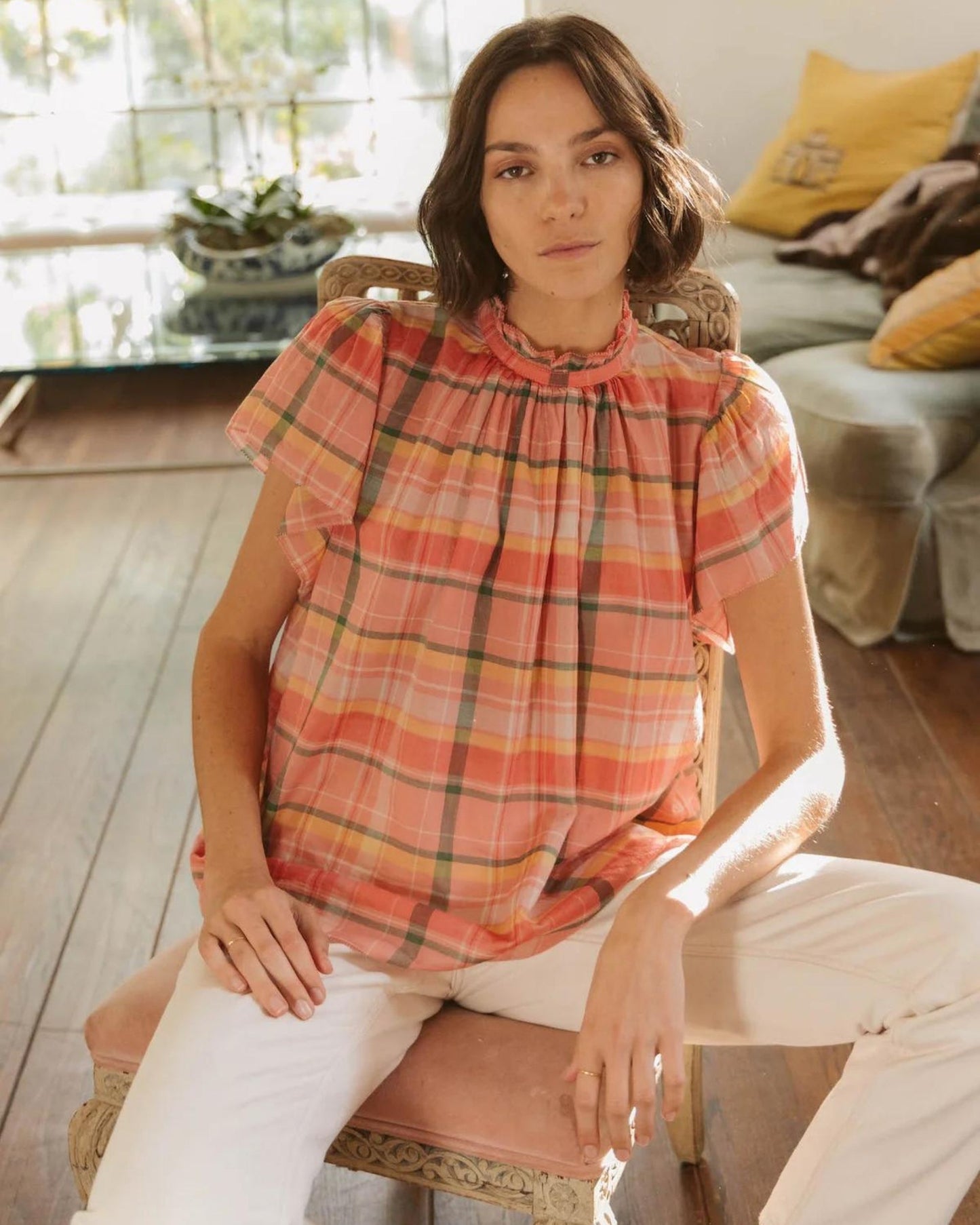 Trovata Carla Highneck Shirt Marmelade Plaid