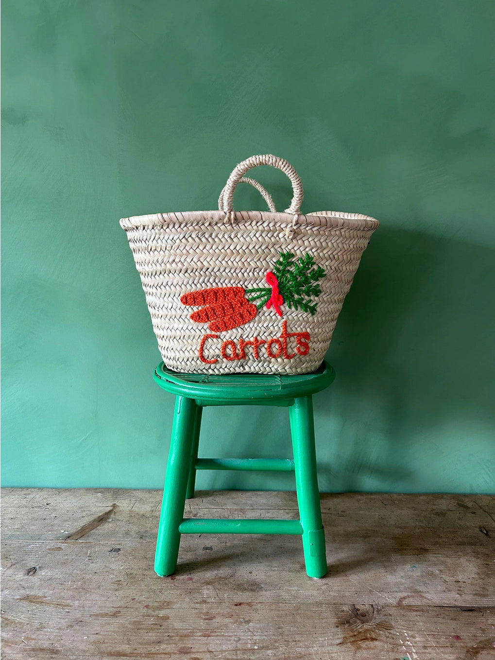 Hand Embroidered Market Basket Carrots-Thistle Hill-Thistle Hill