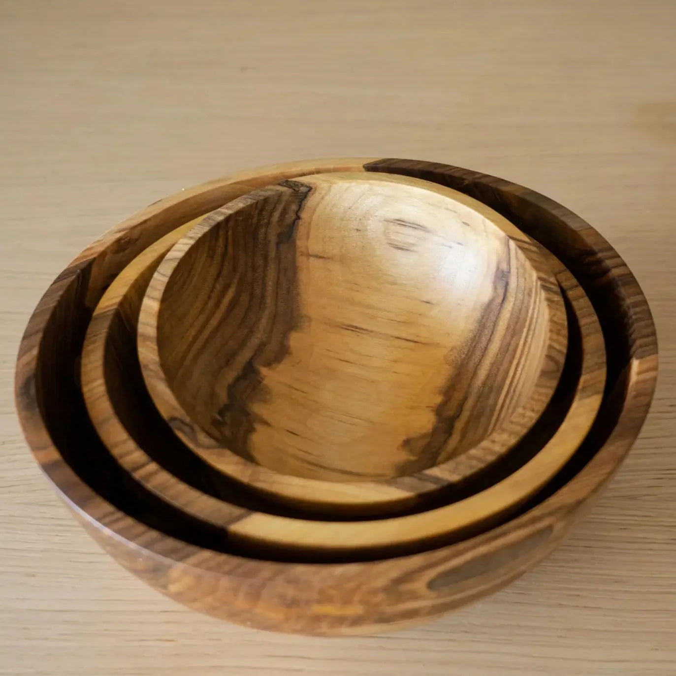 Hand-Carved Wooden Nesting Bowl Set