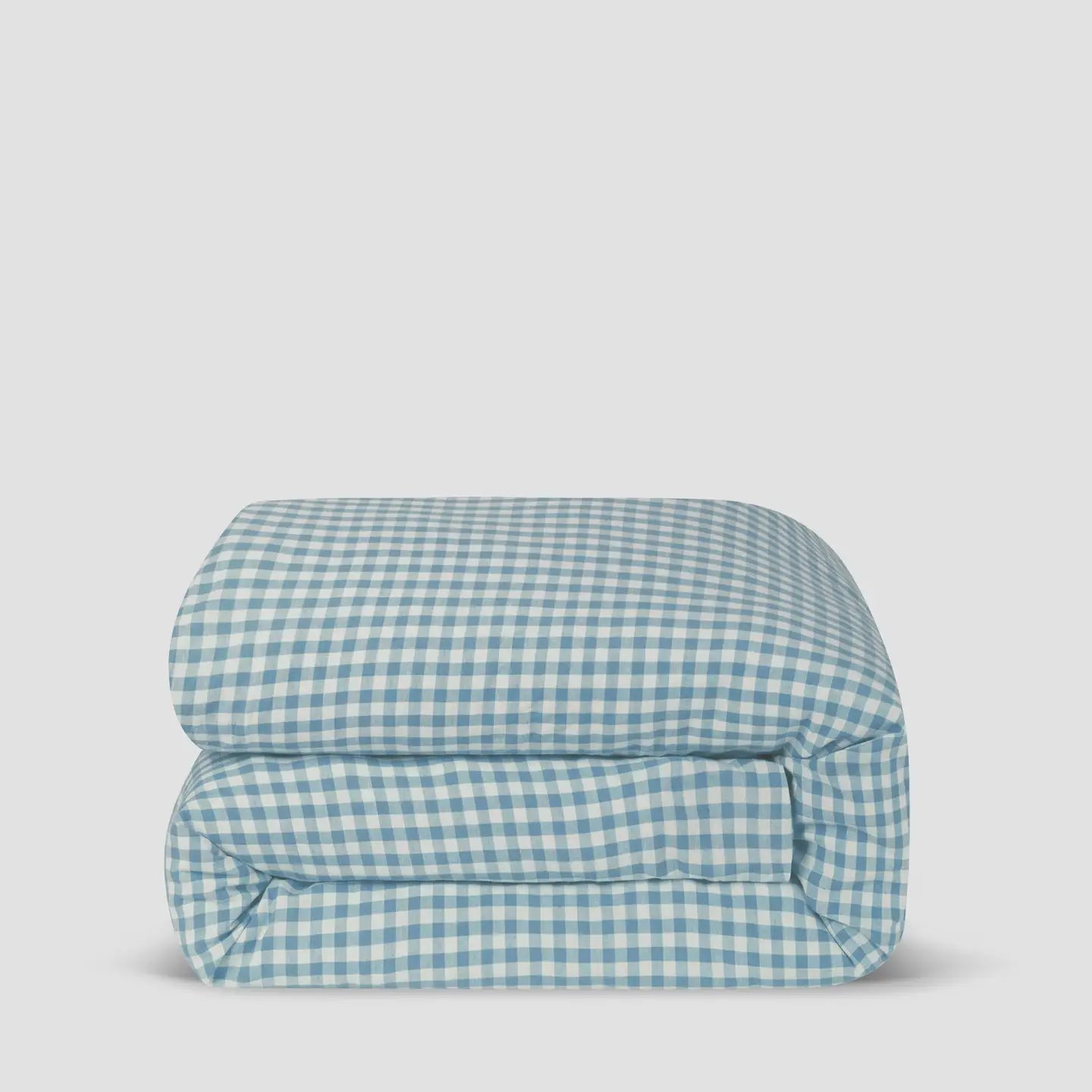Warm Blue Gingham Linen Duvet Cover-Piglet in Bed-Thistle Hill