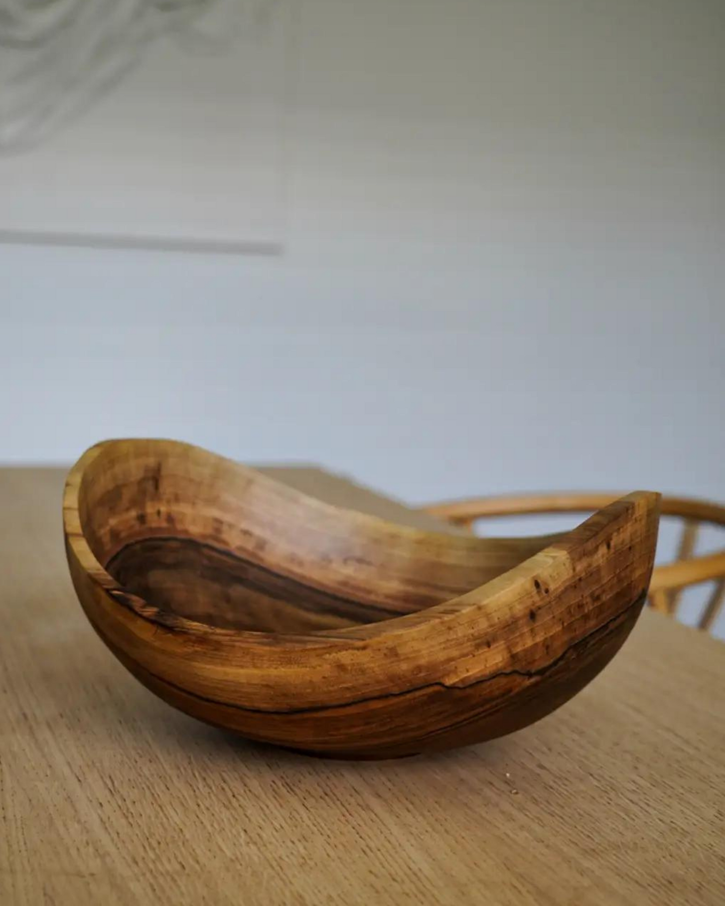 Hand-Carved Oblong Walnut Fruit Bowl