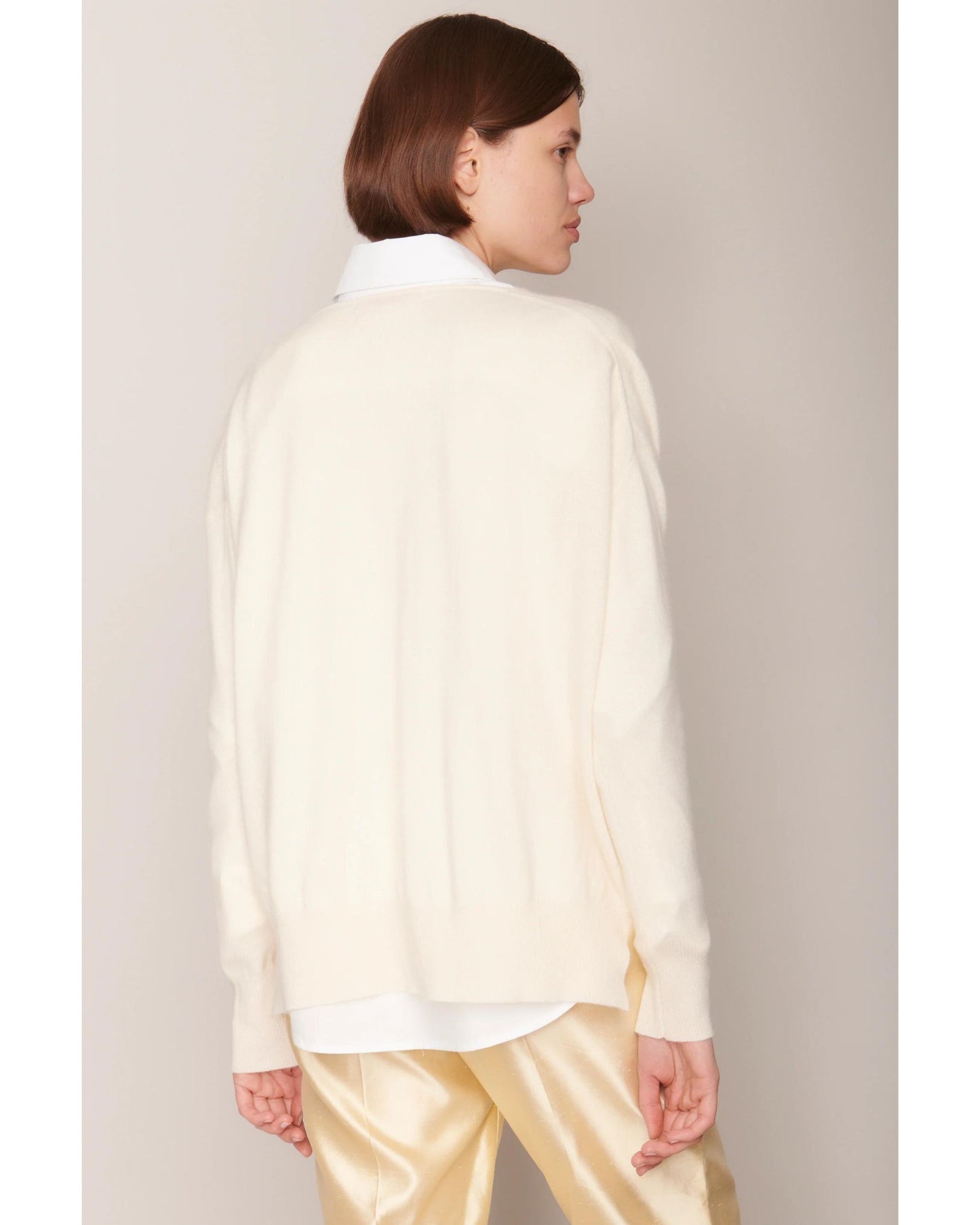Organic by John Patrick Ada V Neck 100% Undyed Cashmere Paper White-Organic by John Patrick-Thistle Hill