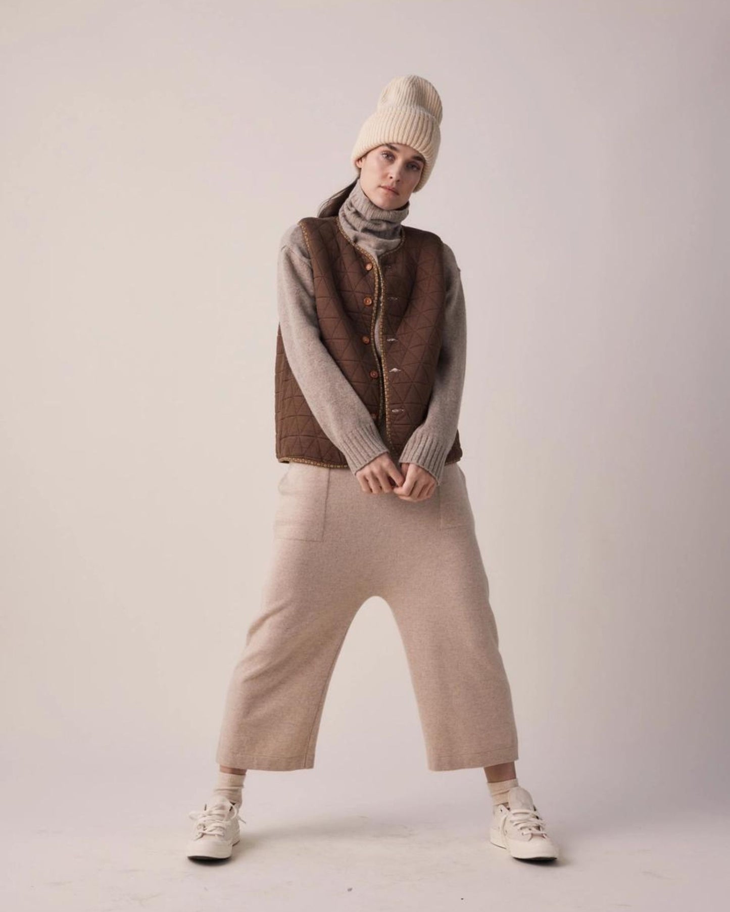 Amente Wool Blended Reversible Vest Oatmeal