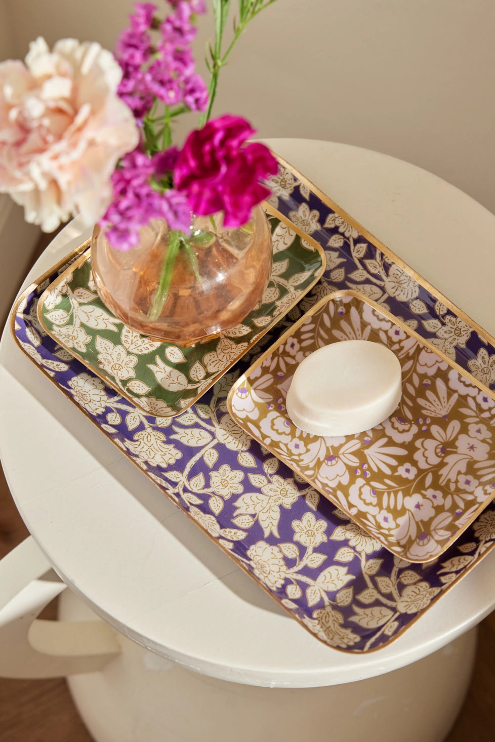 Enameled Metal Tray Flowers Tiny Vert-Thistle Hill-Thistle Hill