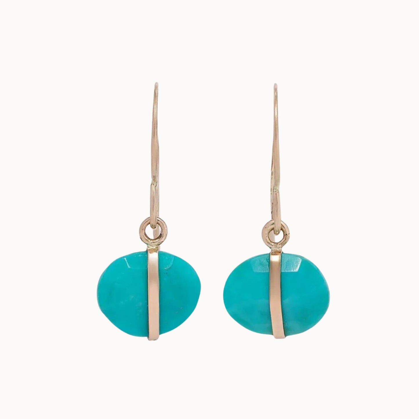 Melissa Joy Manning 14k Yellow Gold Turquoise Single Drop Earrings-Melissa Joy Manning-Thistle Hill