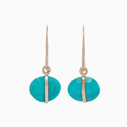 Melissa Joy Manning 14k Yellow Gold Turquoise Single Drop Earrings-Melissa Joy Manning-Thistle Hill