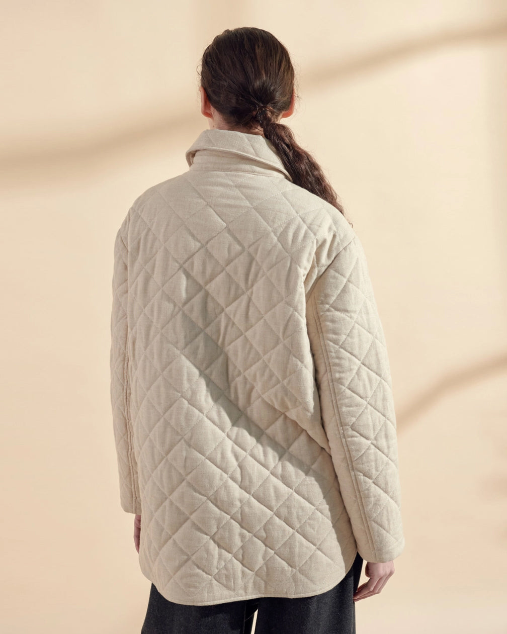 Amente Quilted Button Down Shirt Jacket Oatmeal