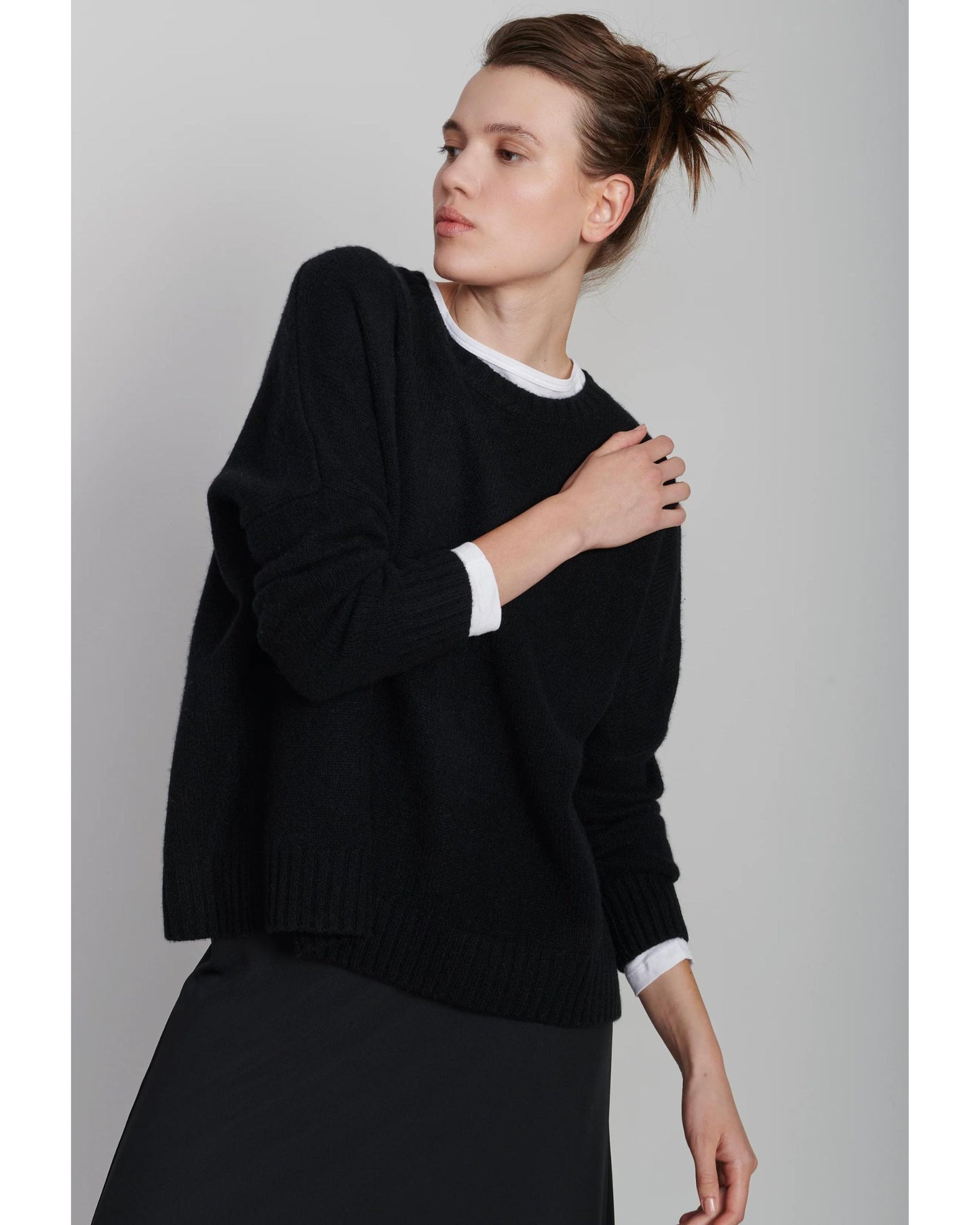 Organic by John Patrick Cashmere Wide Pullover Black