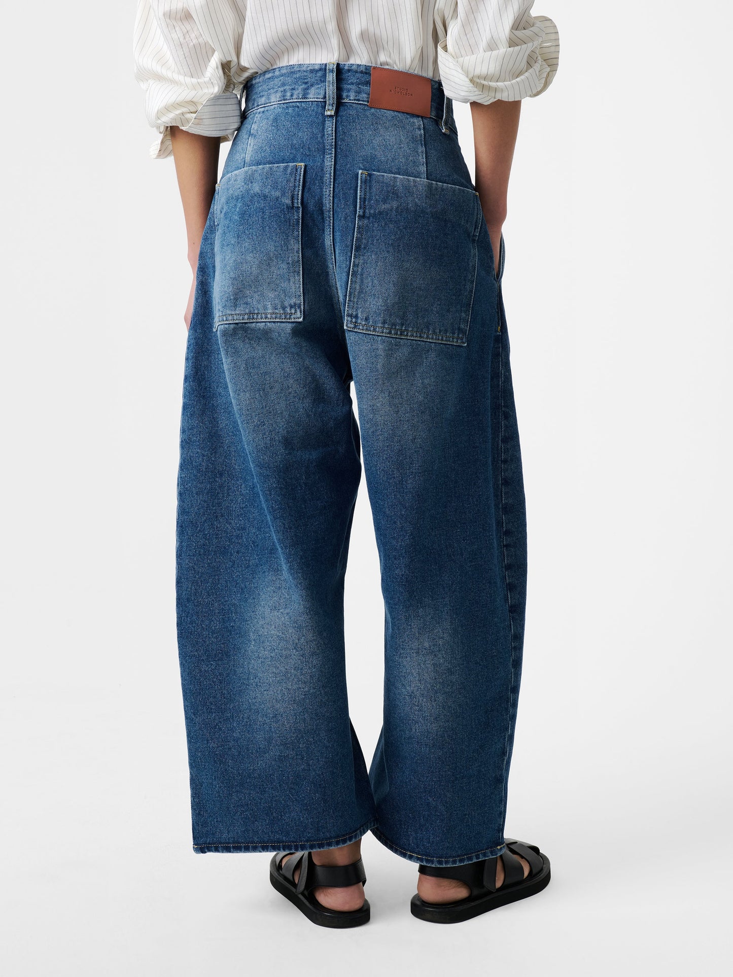 Studio Nicholson Chalco Denim Wide Crop Pant Worn Wash Indigo-Studio Nicholson-Thistle Hill