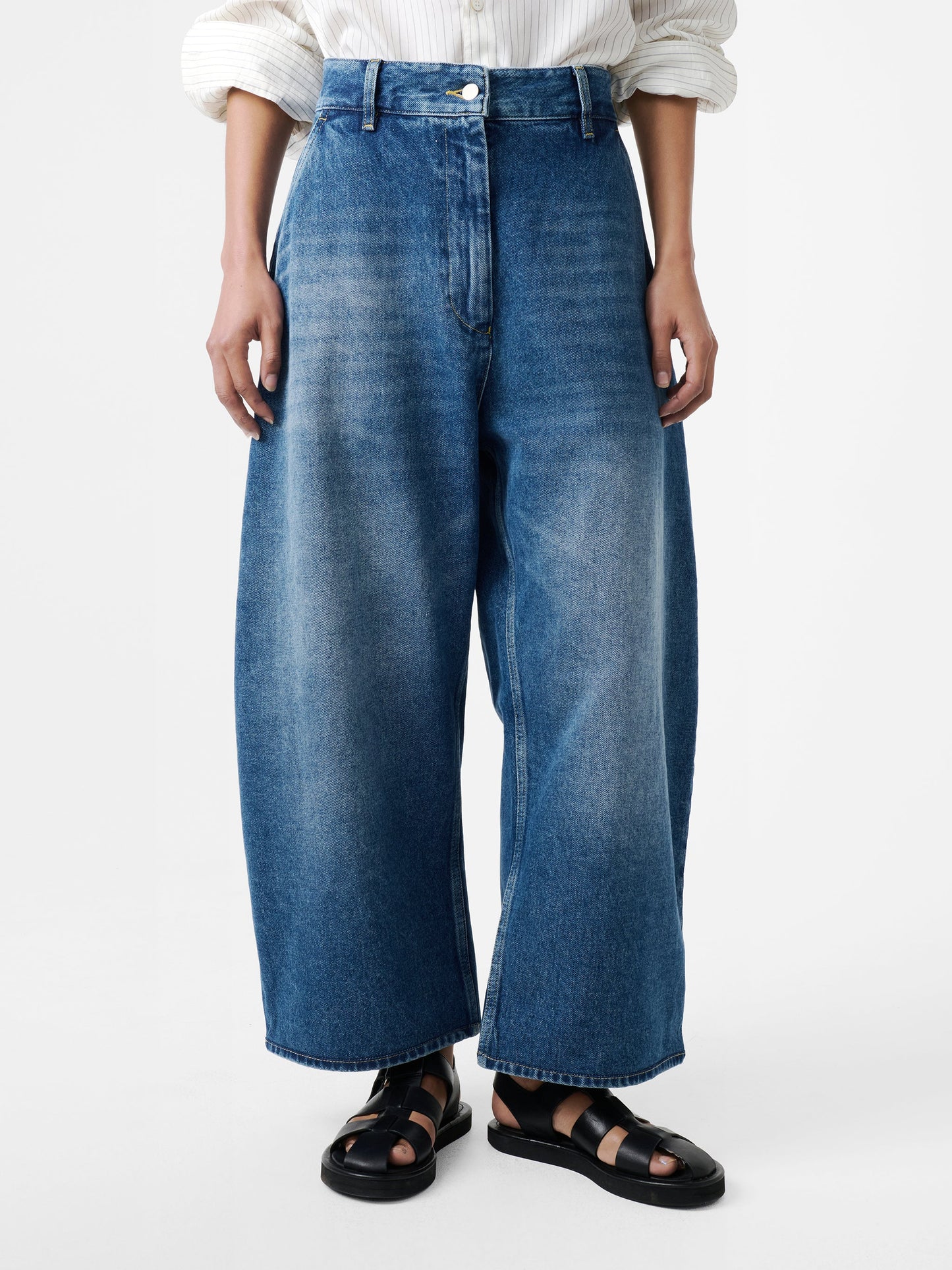 Studio Nicholson Chalco Denim Wide Crop Pant Worn Wash Indigo-Studio Nicholson-Thistle Hill