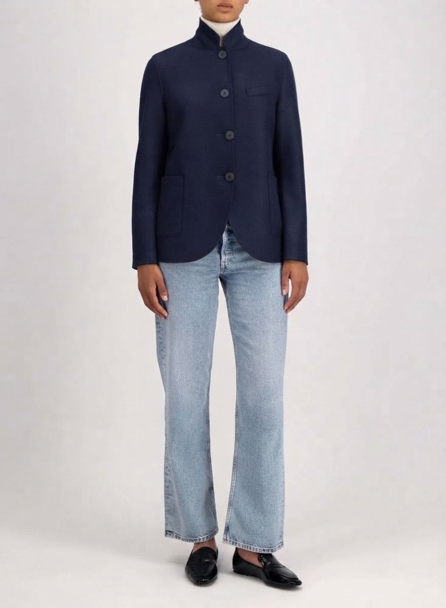 Harris Wharf Stand Up Collar Blazer Navy Blue-Harris Wharf London-Thistle Hill