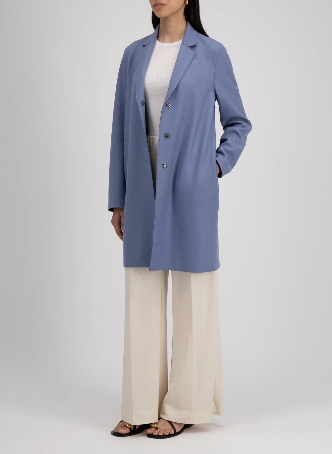 Harris Wharf London Cocoon Coat Cashmere Blend Denim Blue-Harris Wharf London-Thistle Hill