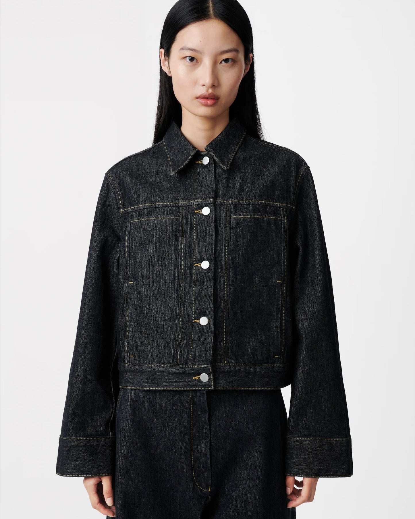 Studio Nicholson Denim Boxy Jacket with Pocket Detail Black-Studio Nicholson-Thistle Hill