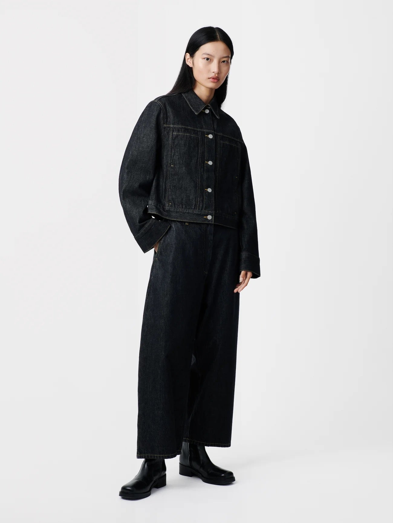 Studio Nicholson Denim Boxy Jacket with Pocket Detail Black-Studio Nicholson-Thistle Hill
