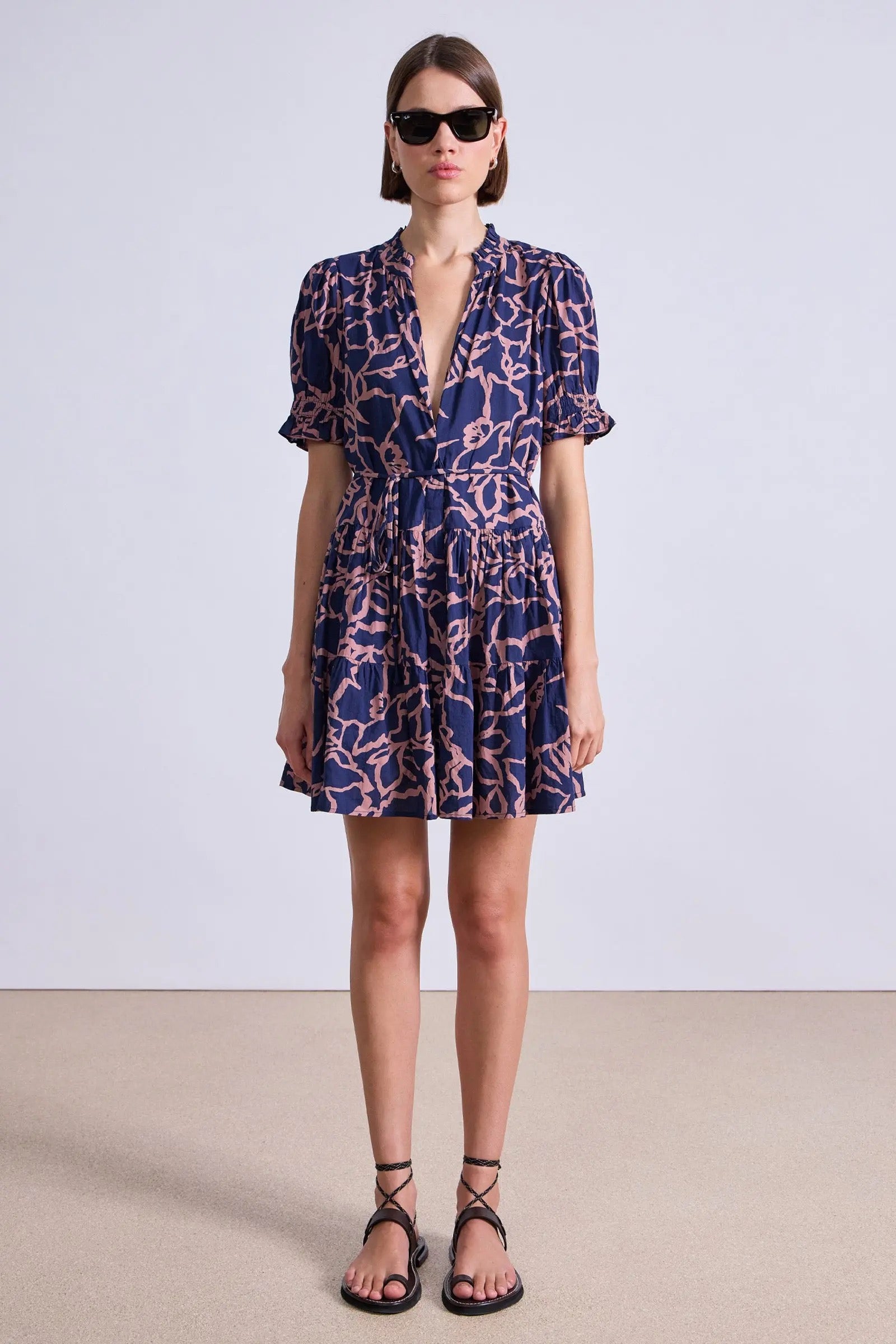 Apiece Apart Las Almas Dress Large Lace Floral Navy-Apiece Apart-Thistle Hill