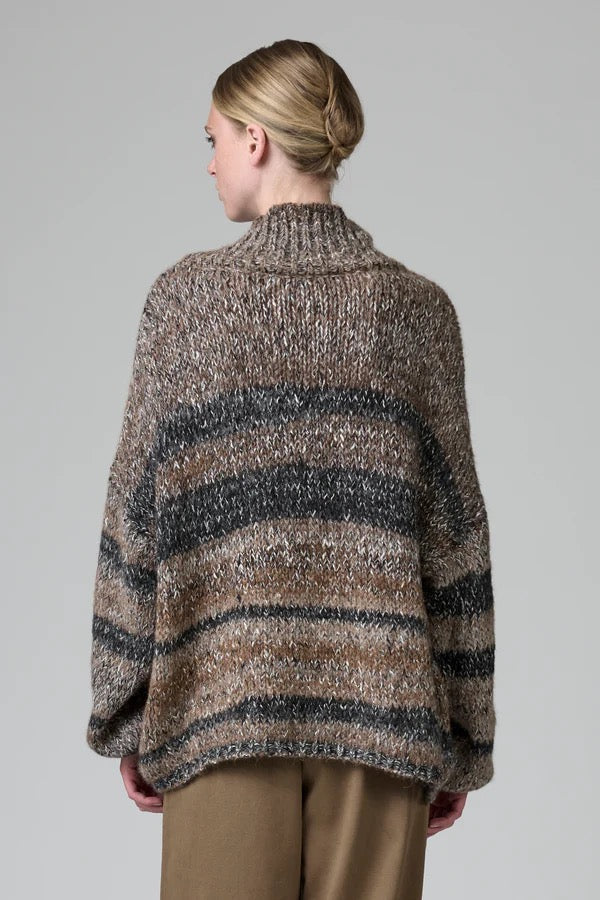 Transit High-Necked Oversize Knit with Dropped Shoulder in Alpaca Blend with Two-Tone Banding-Transit-Thistle Hill