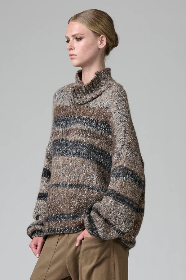 Transit High-Necked Oversize Knit with Dropped Shoulder in Alpaca Blend with Two-Tone Banding-Transit-Thistle Hill