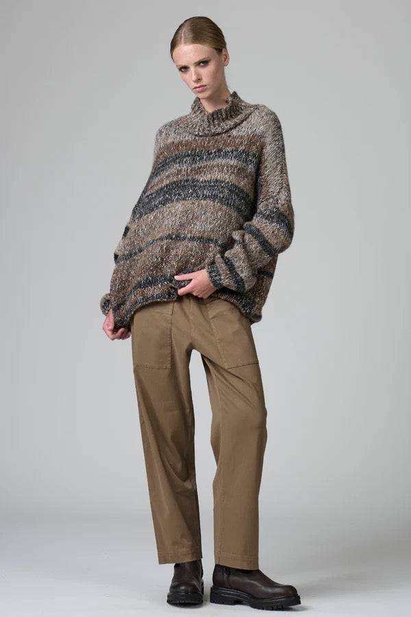 Transit High-Necked Oversize Knit with Dropped Shoulder in Alpaca Blend with Two-Tone Banding-Transit-Thistle Hill