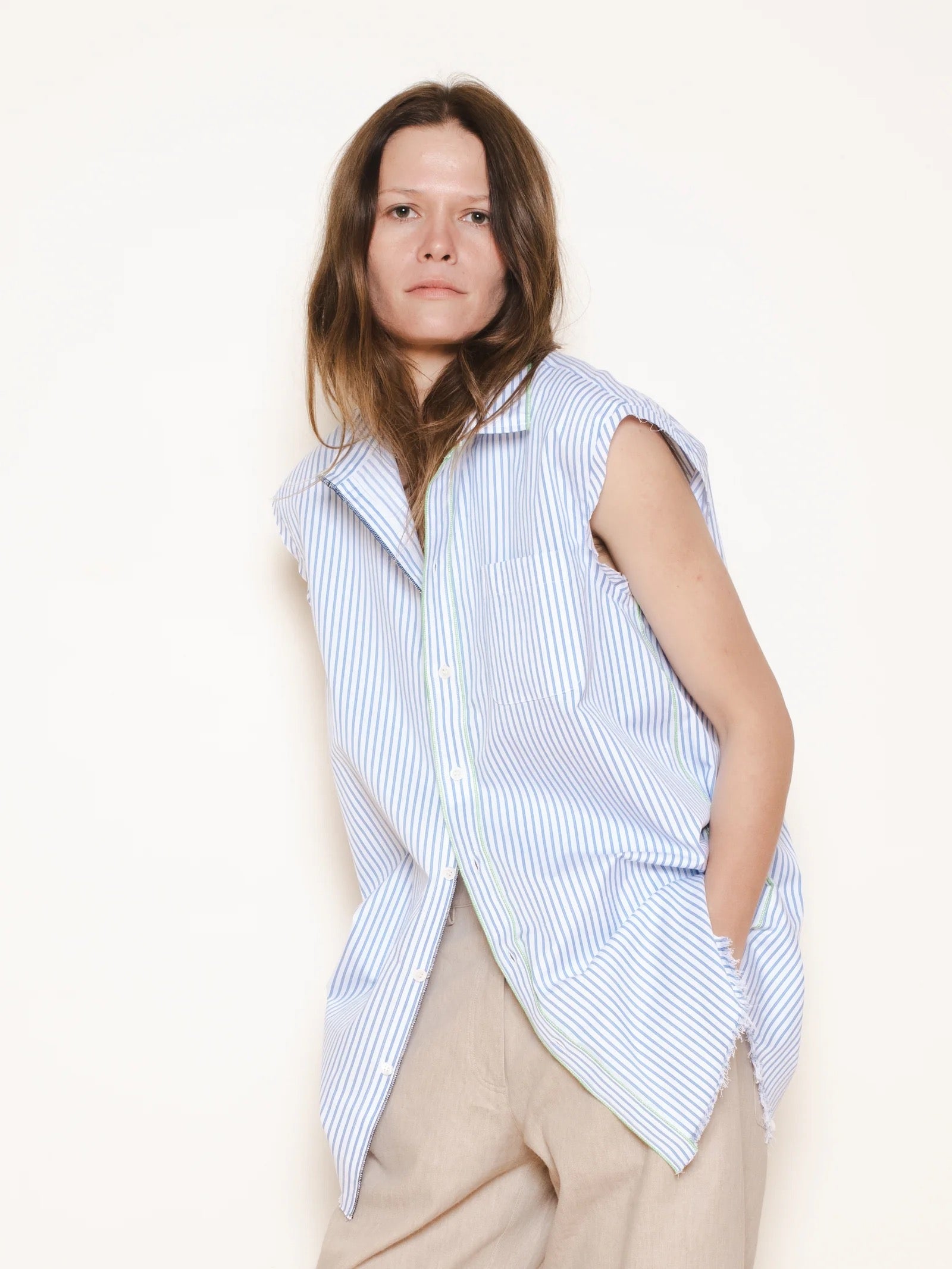 Raquel Allegra Gardener Shirt Blue Stripe-Raquel Allegra-Thistle Hill