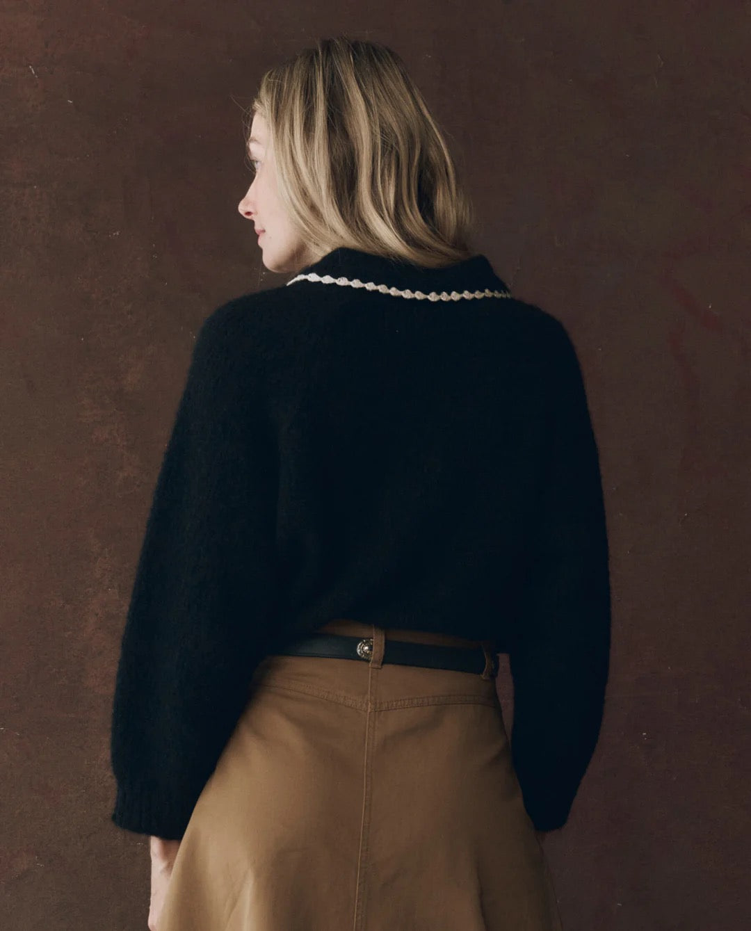 The Great The Crochet Collar Pullover Black with Soft White-The Great-Thistle Hill
