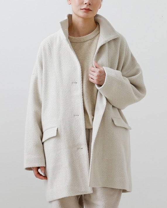 ジャケット・アウター evam eva press wool coat ivory 2 Evam Eva Renew Wool Stand Short Coat Ivory – Thistle Hill