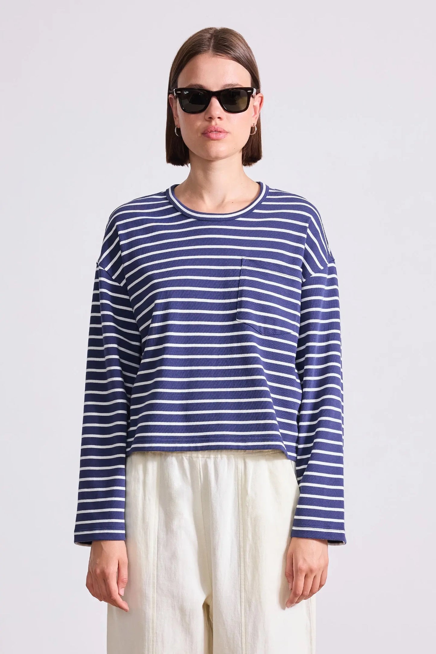 Apiece Apart Boxy Tee Navy & Cream Stripe-Apiece Apart-Thistle Hill