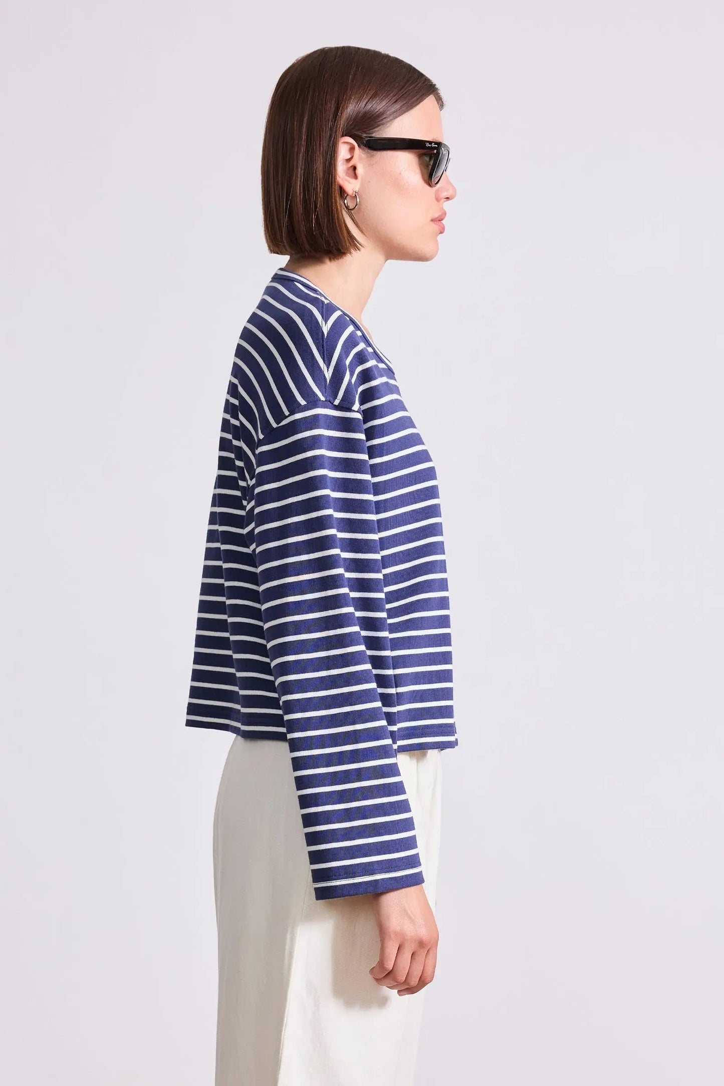 Apiece Apart Boxy Tee Navy & Cream Stripe-Apiece Apart-Thistle Hill