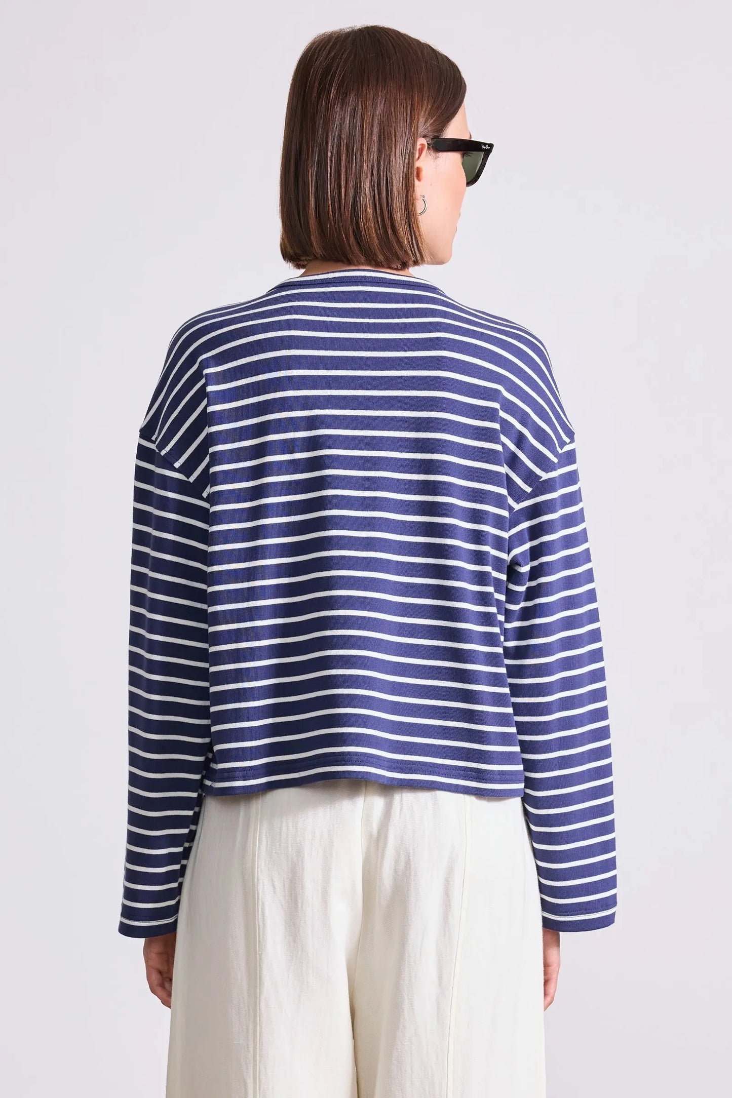 Apiece Apart Boxy Tee Navy & Cream Stripe-Apiece Apart-Thistle Hill