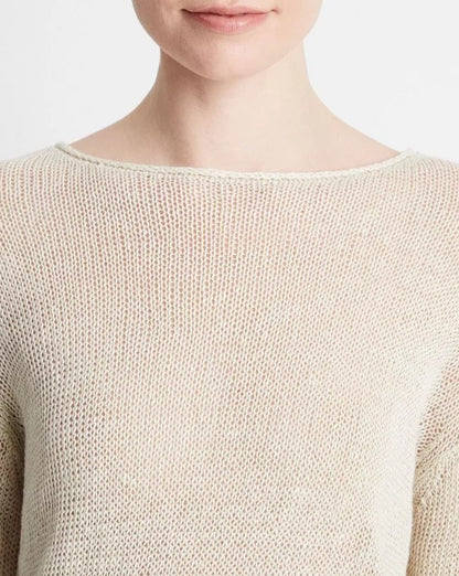 Vince Italian Linen Drop-Shoulder Pullover Sweater Ceramic
