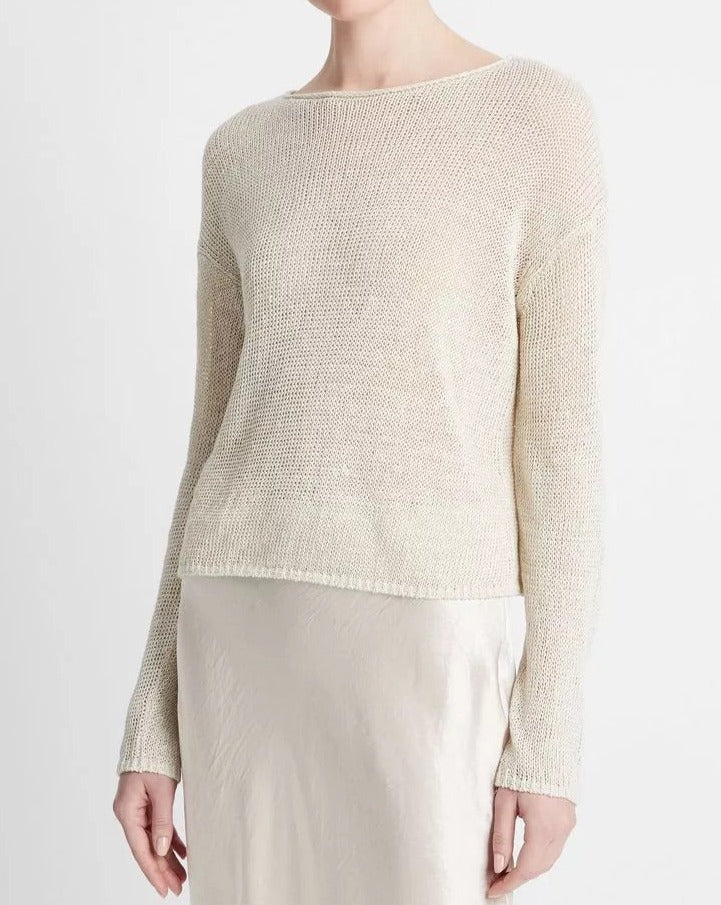Vince Italian Linen Drop-Shoulder Pullover Sweater Ceramic