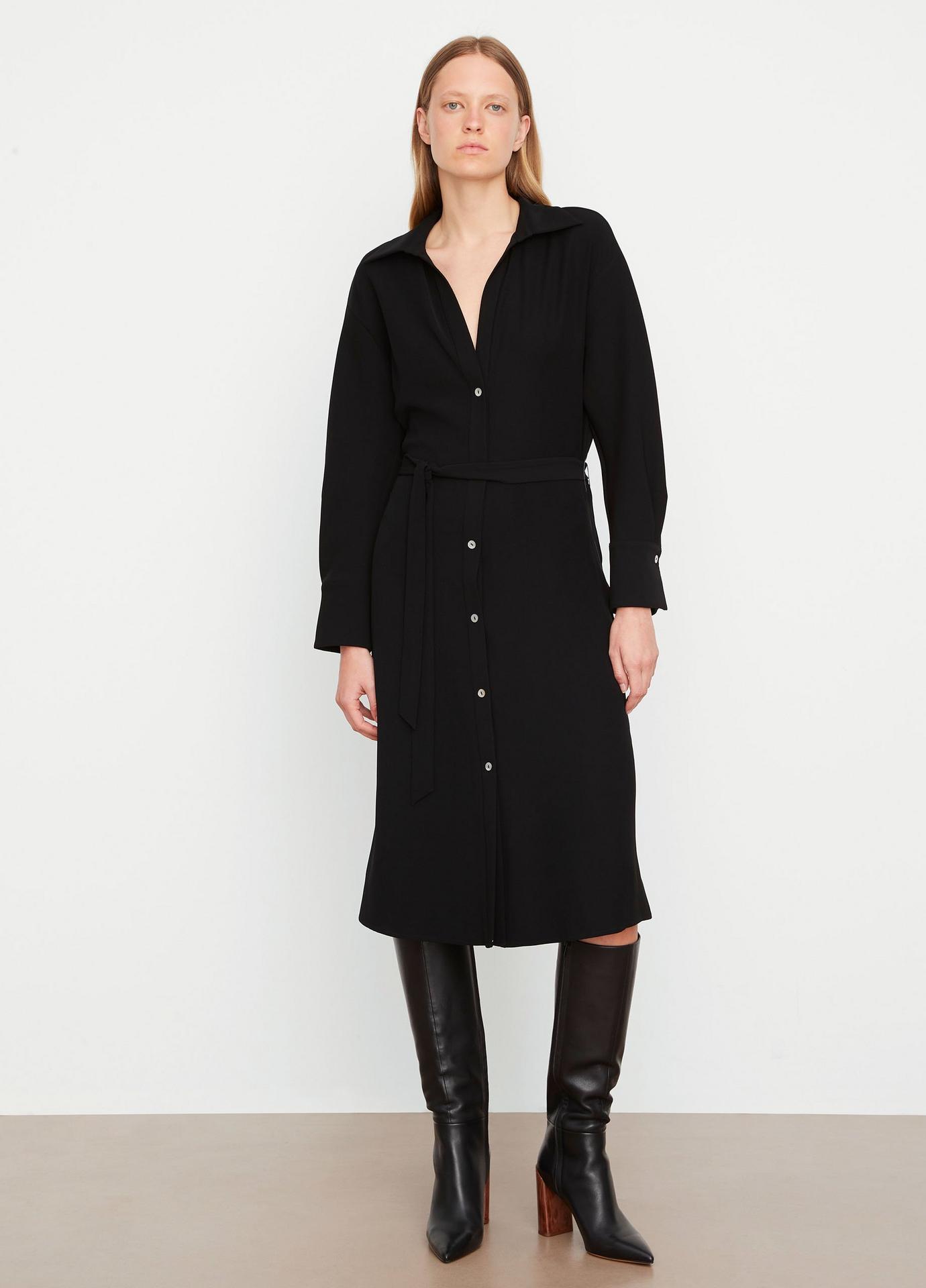 Vince Belted Long Sleeve Shirt Dress Black-Vince-Thistle Hill