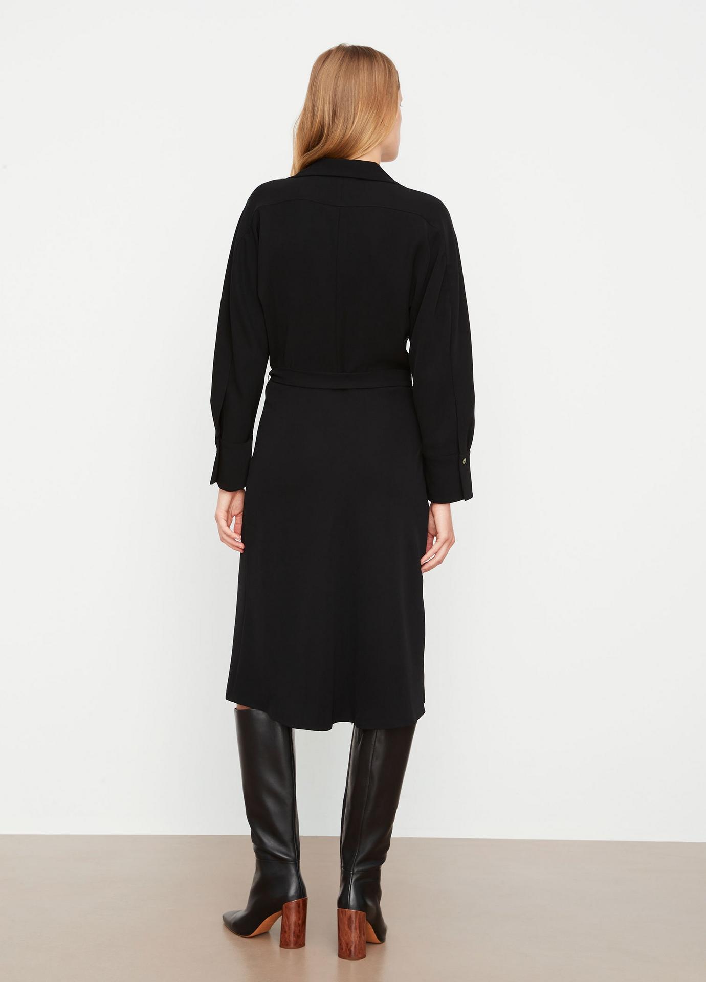Vince Belted Long Sleeve Shirt Dress Black-Vince-Thistle Hill