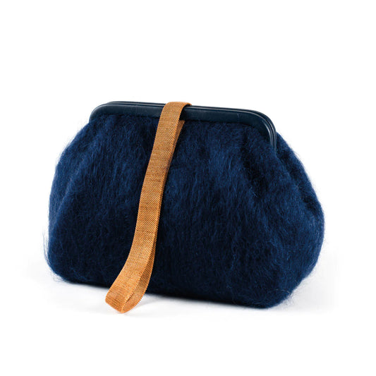 Marian Paquette Susan Mohair Clutch with Vintage Chain Navy Blue