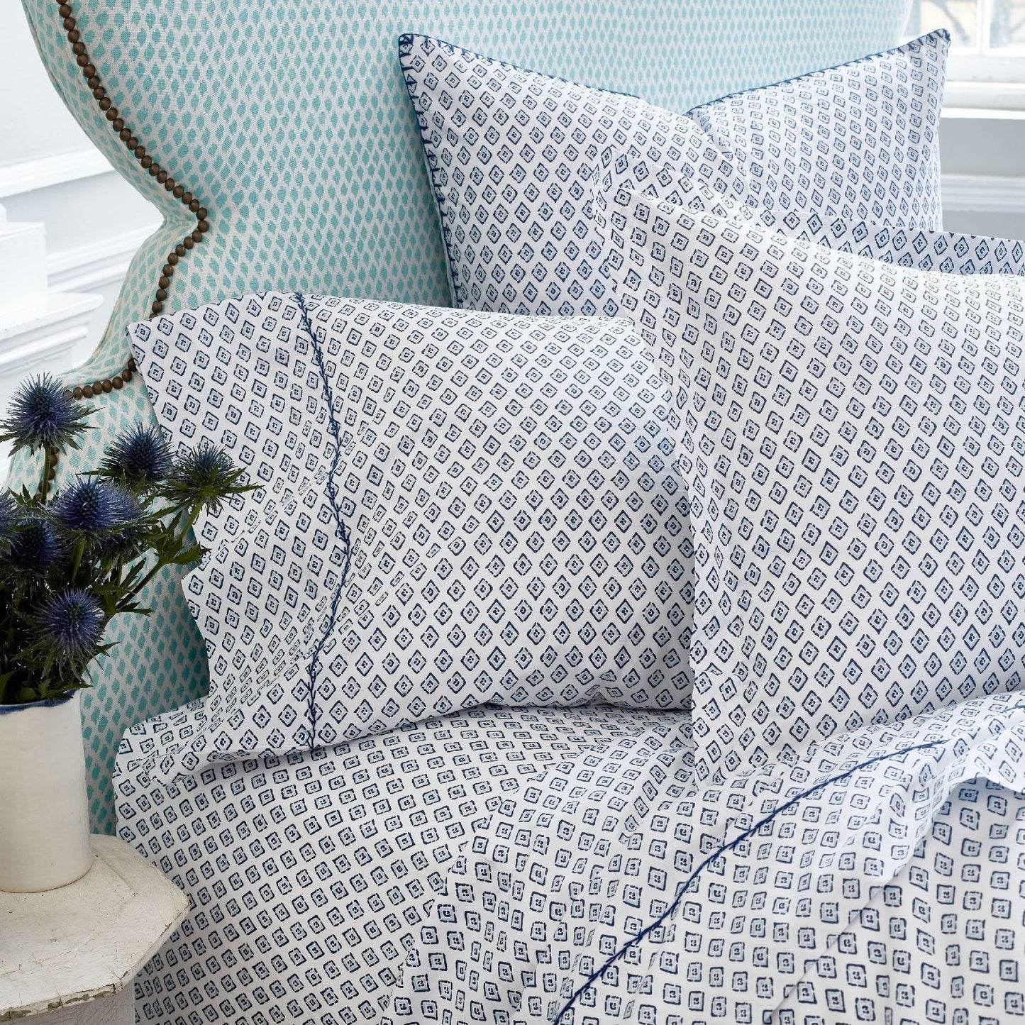 John Robshaw Hand Embroidered Printed Sheets Pamana Lapis-John Robshaw-Thistle Hill