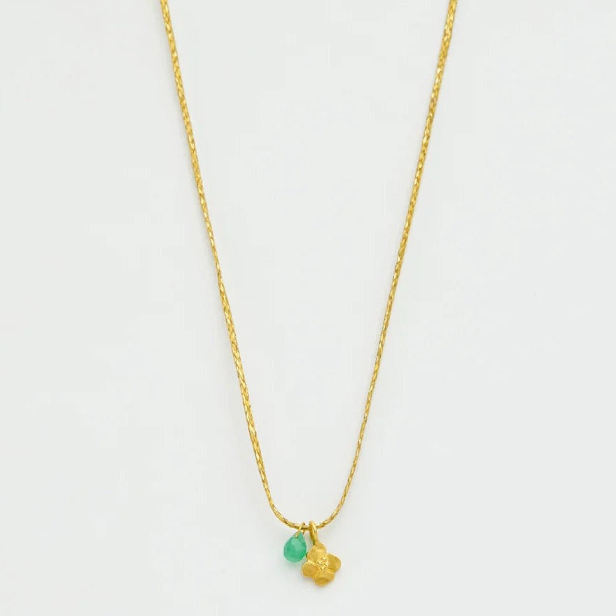 Pippa Small 18kt Gold Anemone and Single Tiny Pendant on Cord Necklace Chrysoprase-Pippa Small-Thistle Hill