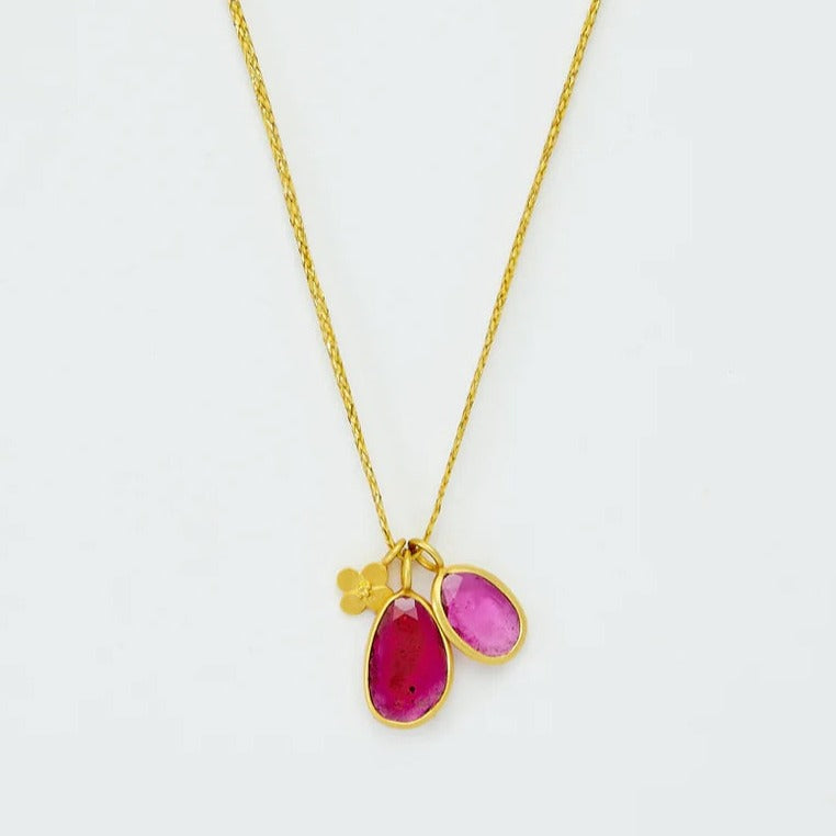 Pippa Small 18kt Gold Iris Double Pink Tourmaline and Anemone Necklace-Pippa Small-Thistle Hill