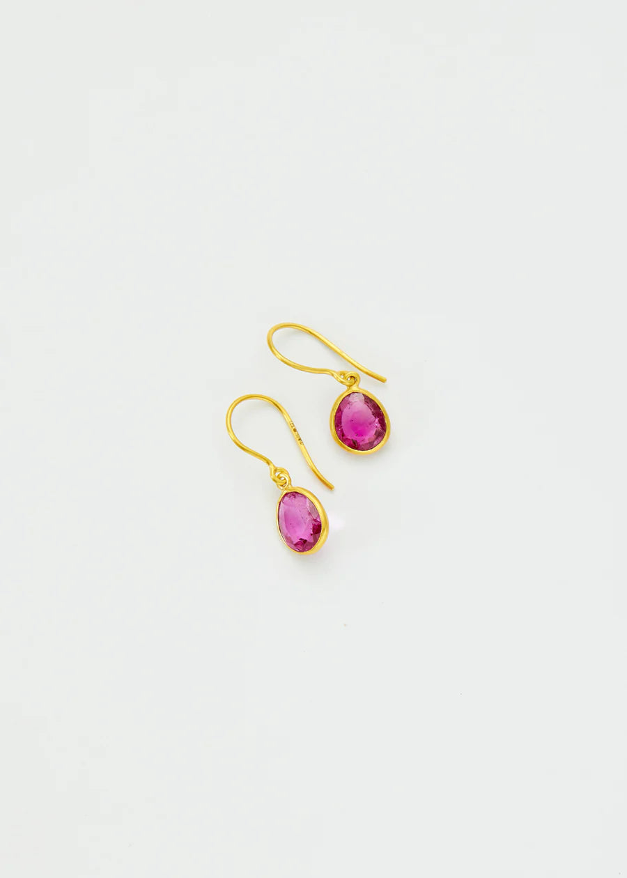 Pippa Small 18kt Gold Iris Single Drop Earrings Pink Tourmaline