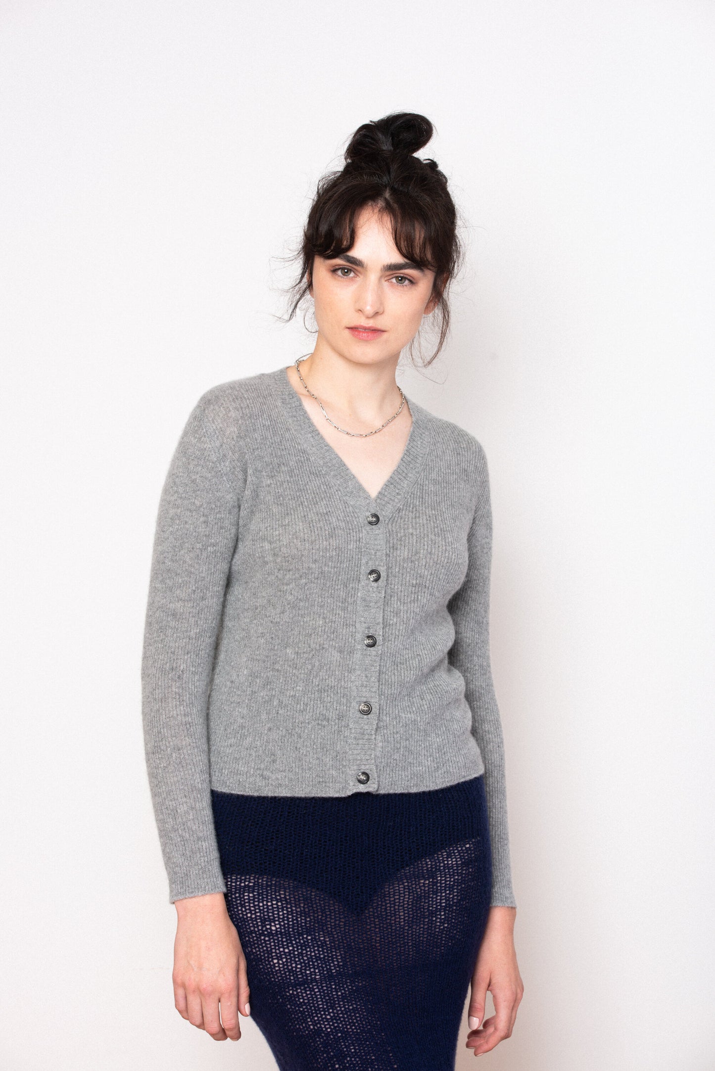 Ros Duke Rib Cardigan Ash Grey