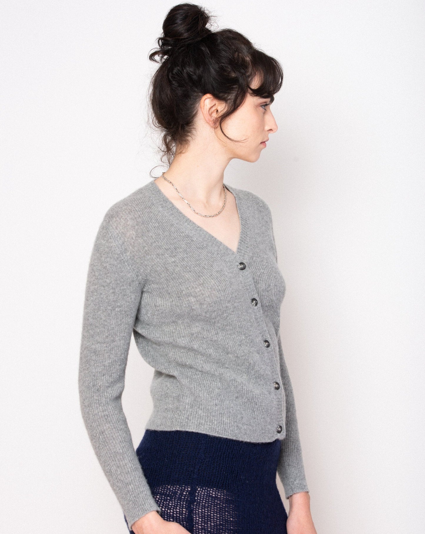 Ros Duke Rib Cardigan Ash Grey