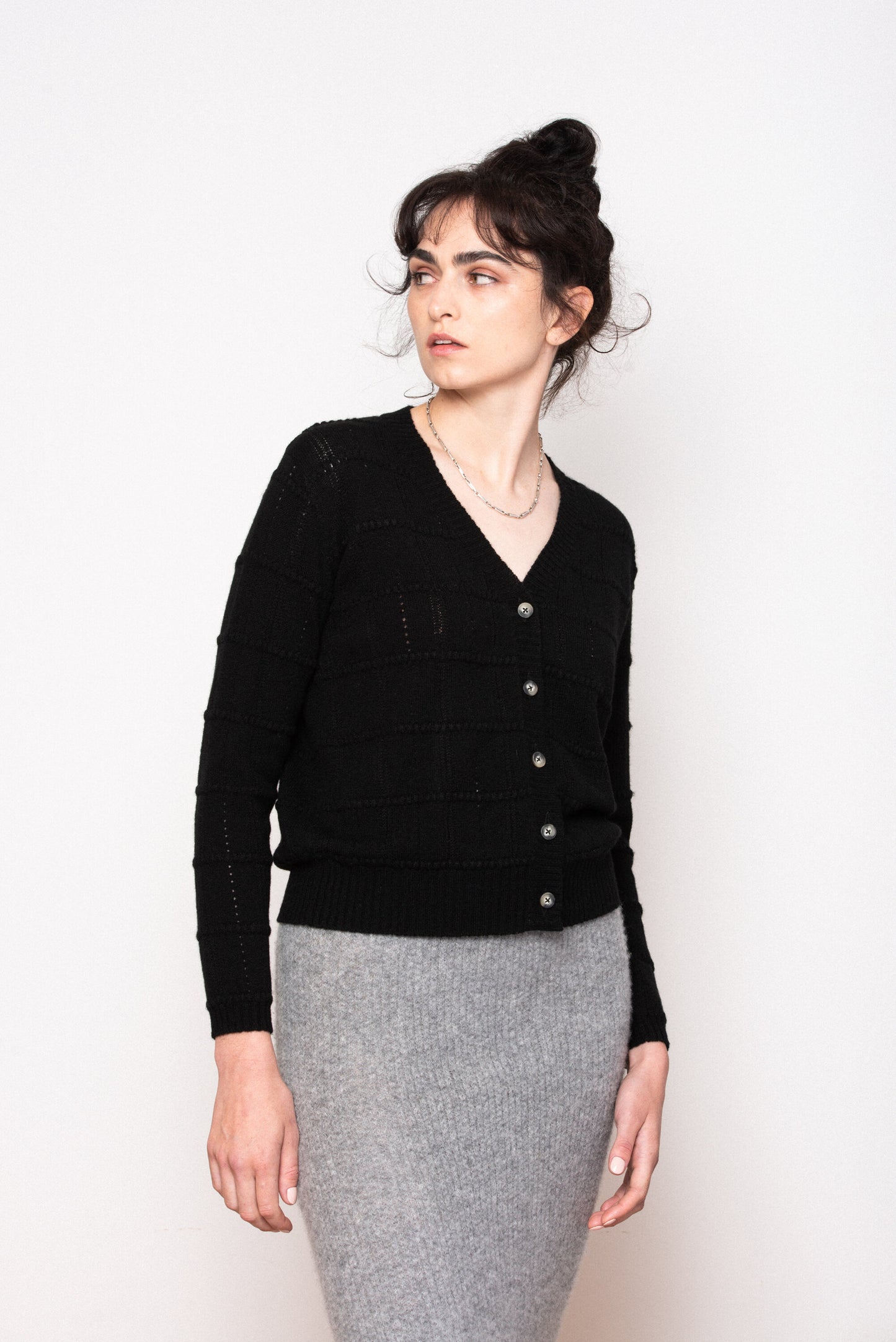 Ros Duke Gingham Cardigan Ash Grey