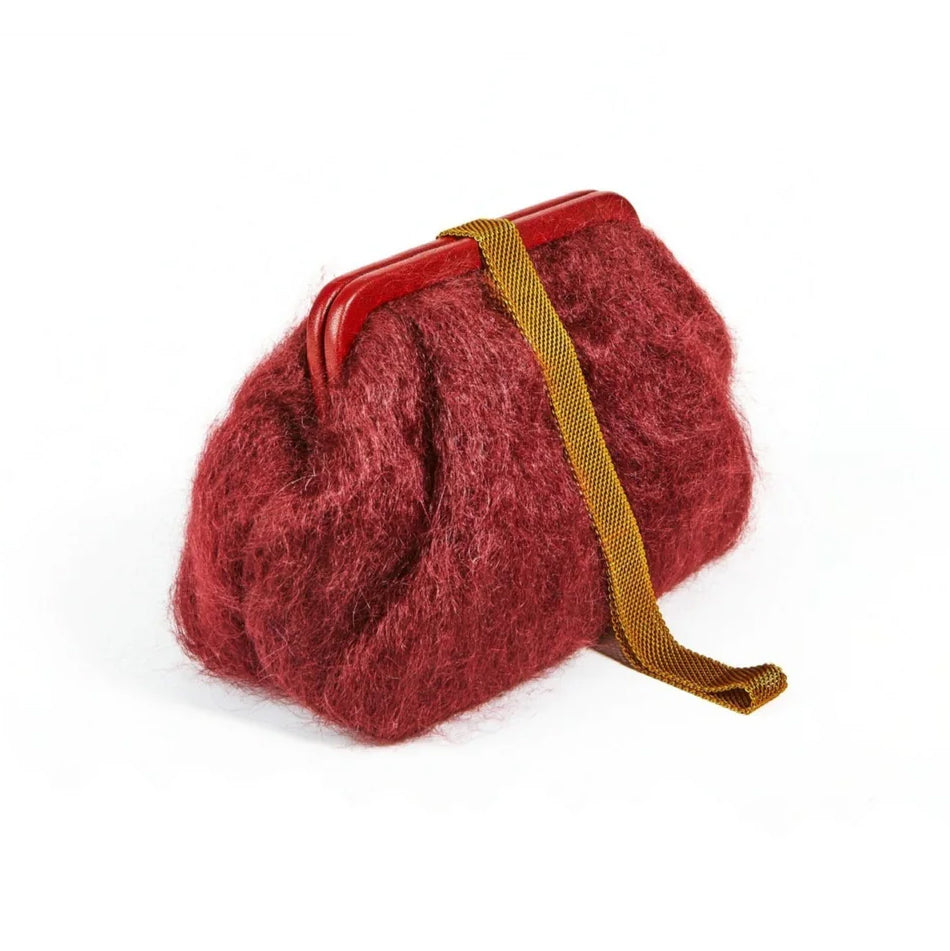 Marian Paquette Susan Mohair Clutch with Vintage Chain Wine-Marian Paquette-Thistle Hill