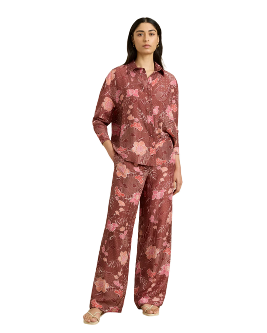 Hannah Art Wear Azra Pant Bloom Burgundy-Hannah Art Wear-Thistle Hill