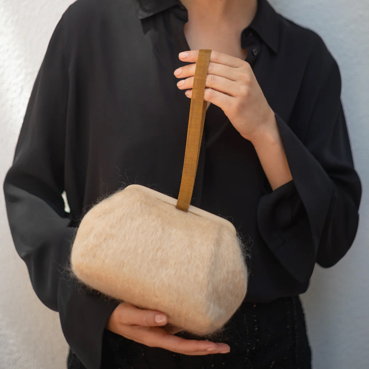 Marian Paquette Susan Mohair Clutch with Vintage Chain Natural