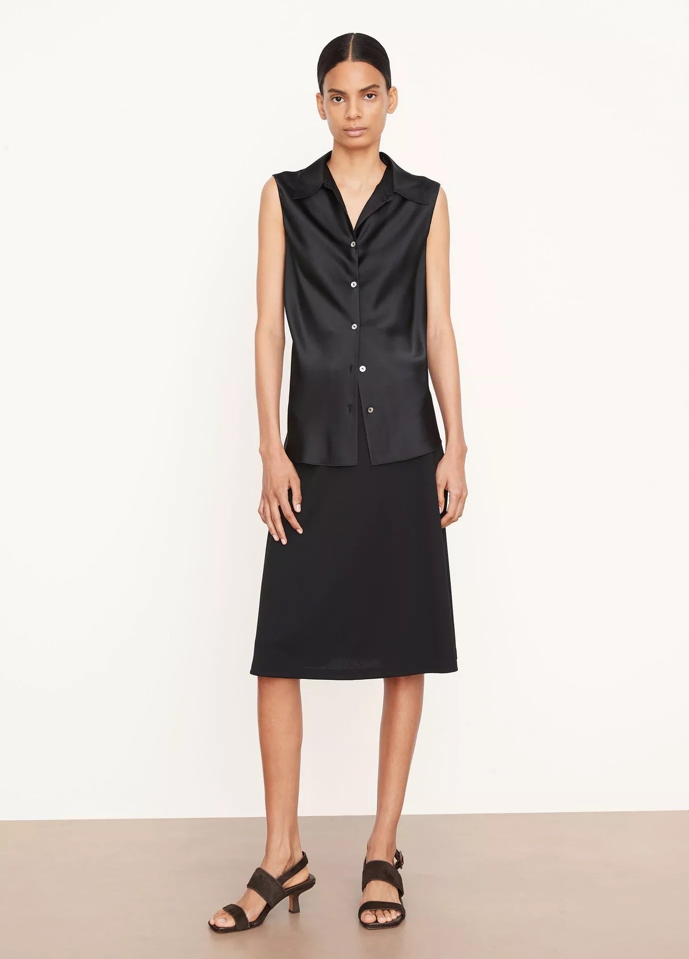 Vince Sleeveless Bias Shirt Black