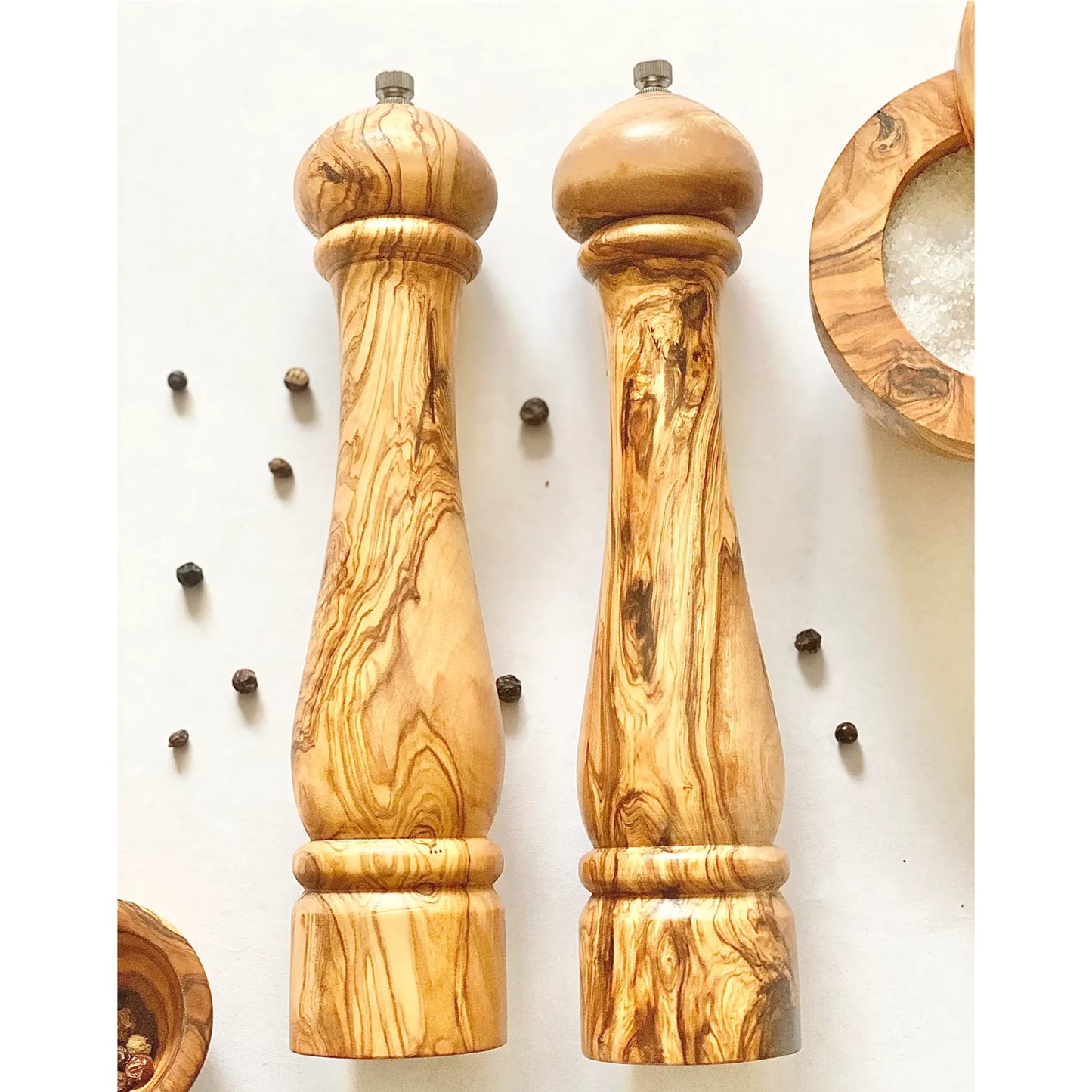 Olive Wood Salt & Peper Mill Set Large-Natural Olive Wood-Thistle Hill