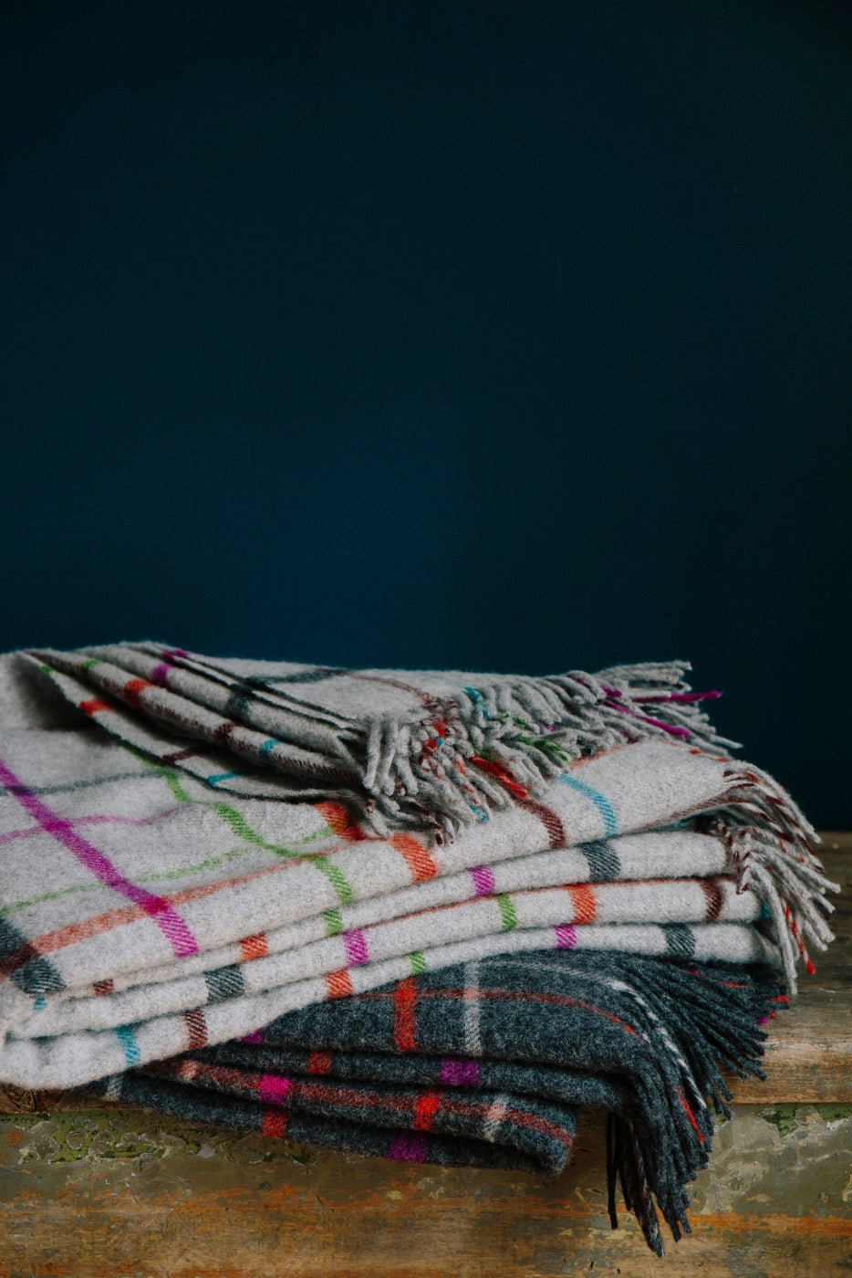 Evangeline 100% Merino Lambswool Patterned Throw Oatmeal Plaid Multi-Evangeline-Thistle Hill