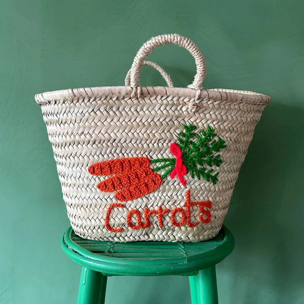 Hand Embroidered Market Basket Carrots-Thistle Hill-Thistle Hill