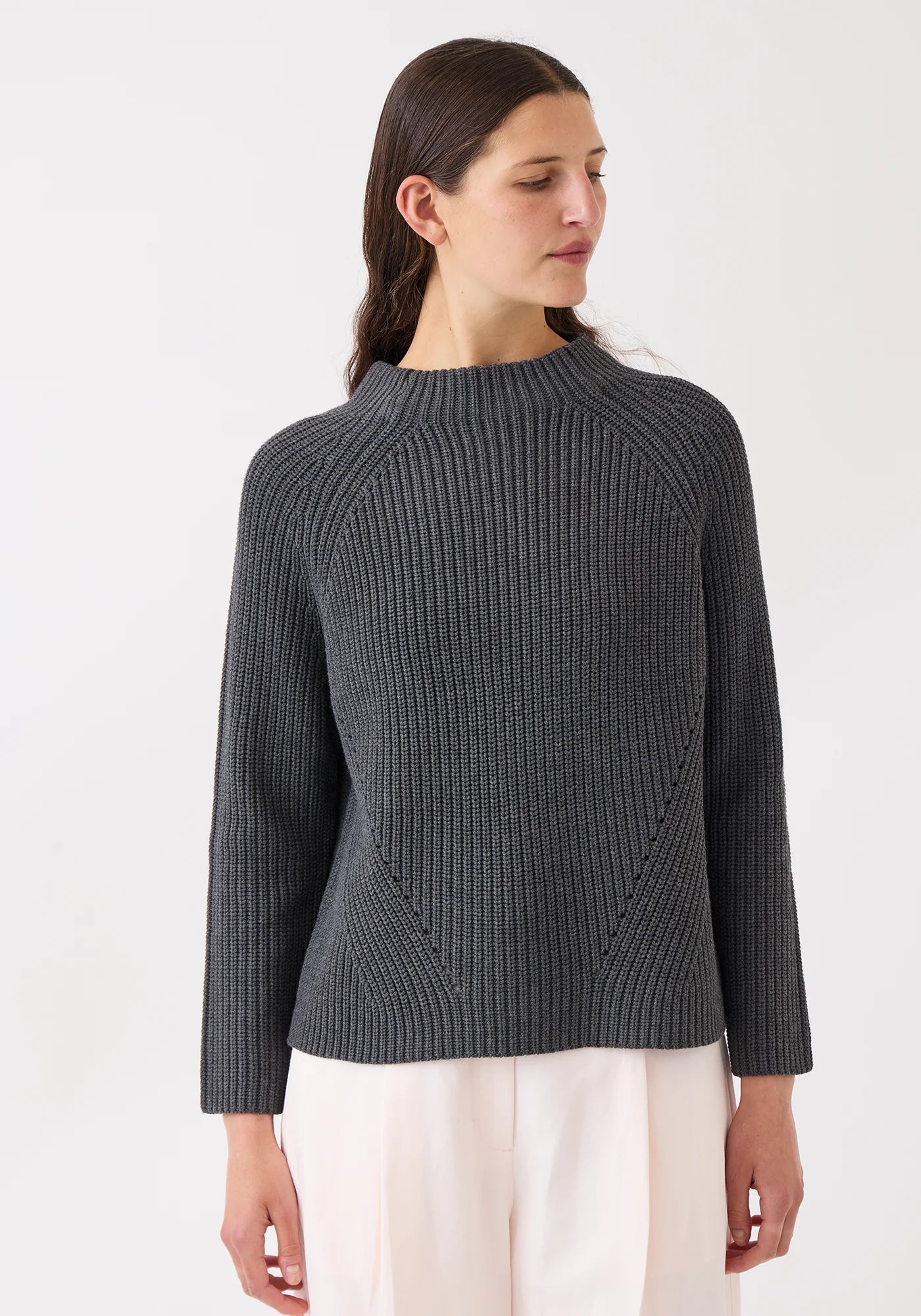 Demylee Daphne Solid Cotton Sweater Charcoal Heather-Demylee-Thistle Hill